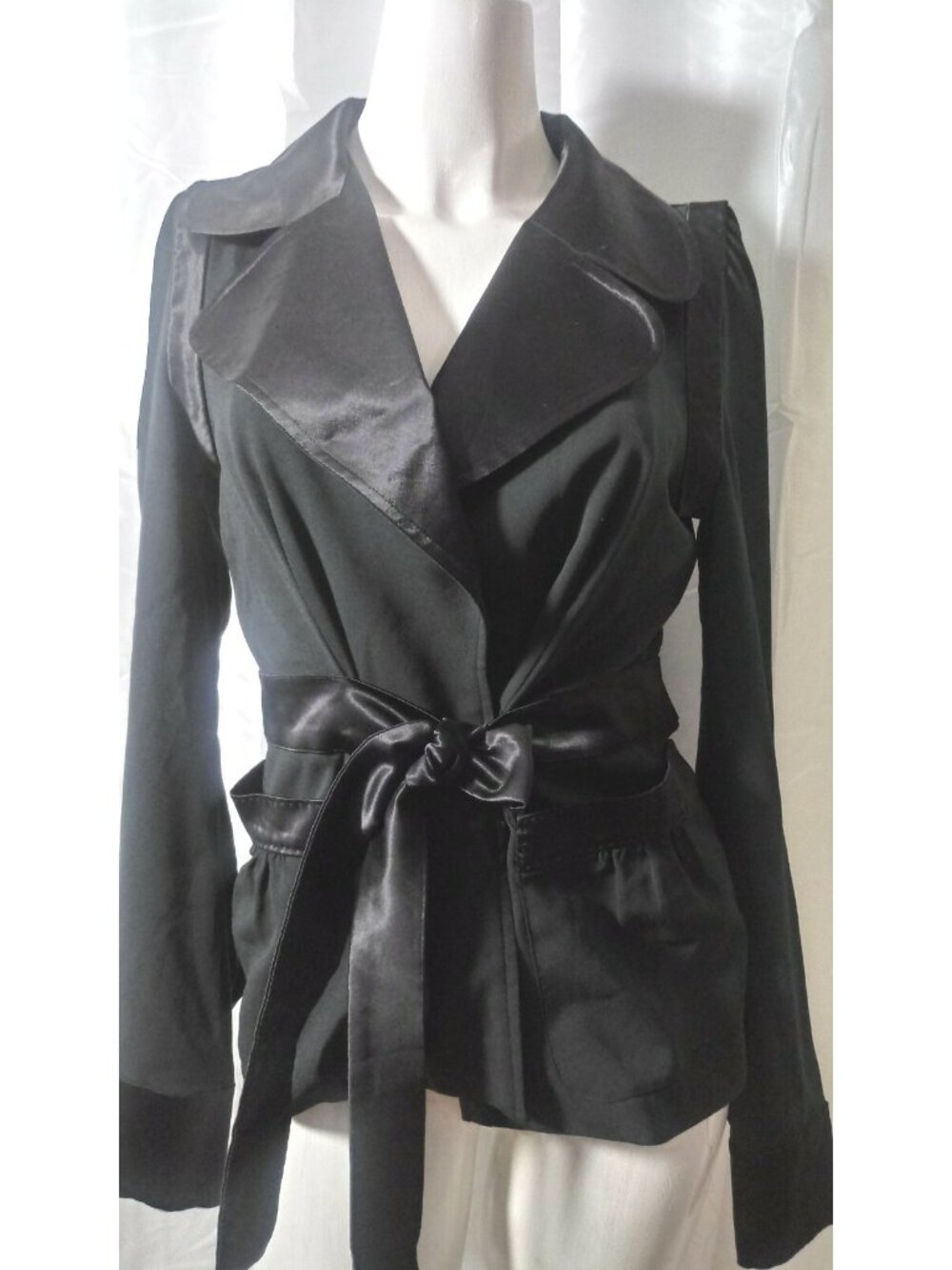 Body by Victoria Women Suite Blazer Jacket Sz 8 Black Blend Lined Tie Wais
